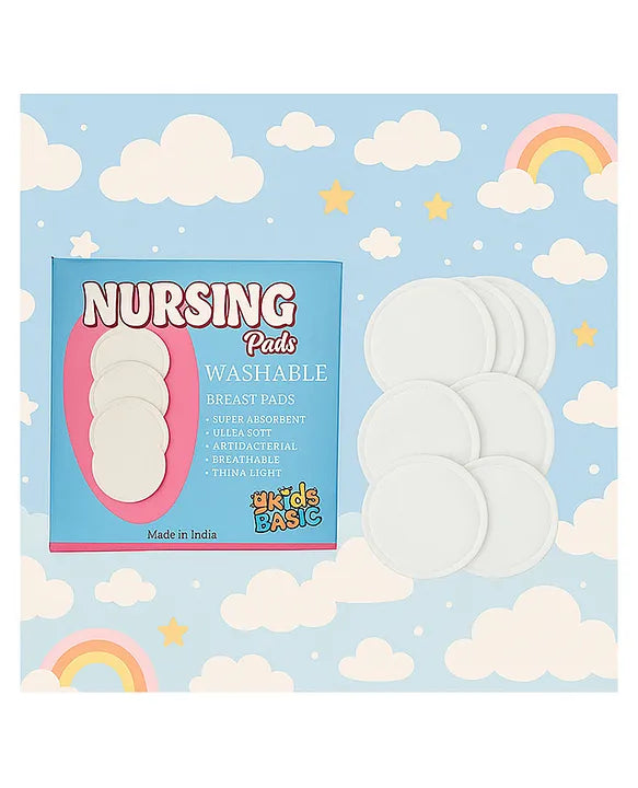 KIDS BASIC Nursing Breast Pads for Feeding Mother Washable, Reusable Soft Breast Pads (Pack of 4)