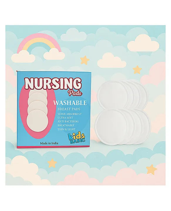 KIDS BASIC Nursing Breast Pads for Feeding Mother Washable, Reusable Soft Breast Pads (Pack of 4)