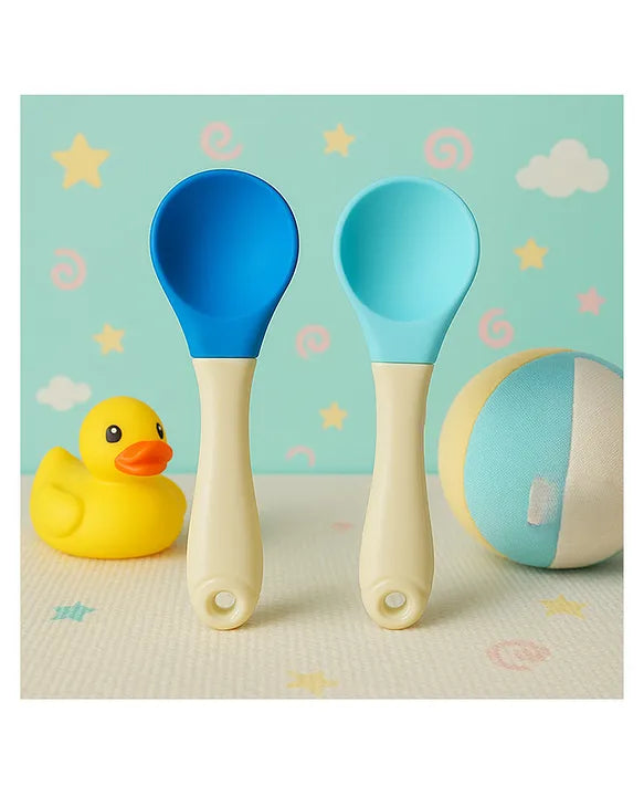 KIDS BASIC Silicone Spoon With Plastic Handle, BPA Free Spoon For Baby, Infants - Pink & Green (Pack of 2)