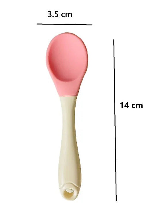 KIDS BASIC Silicone Spoon With Plastic Handle, BPA Free Spoon For Baby, Infants - Pink & Green (Pack of 2)