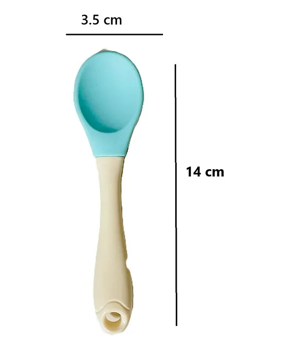 KIDS BASIC Silicone Spoon With Plastic Handle, BPA Free Spoon For Baby, Infants - Pink & Green (Pack of 2)