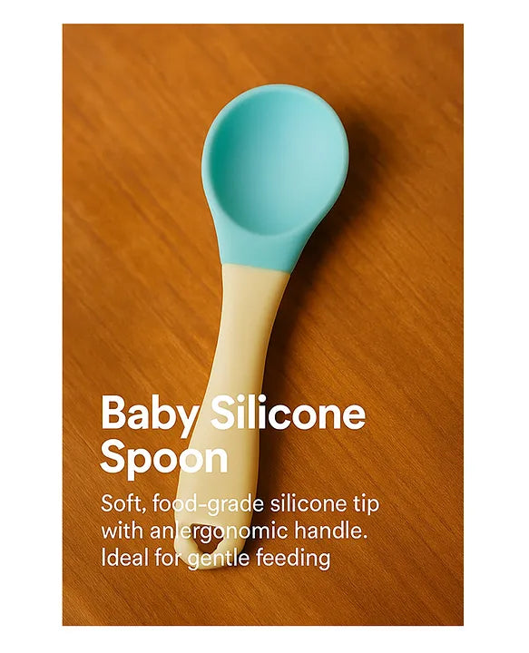 KIDS BASIC Silicone Spoon With Plastic Handle, BPA Free Spoon For Baby, Infants - Pink & Green (Pack of 2)