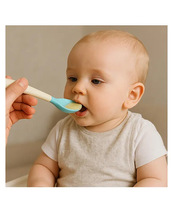 KIDS BASIC Silicone Spoon With Plastic Handle, BPA Free Spoon For Baby, Infants - Pink & Green (Pack of 2)