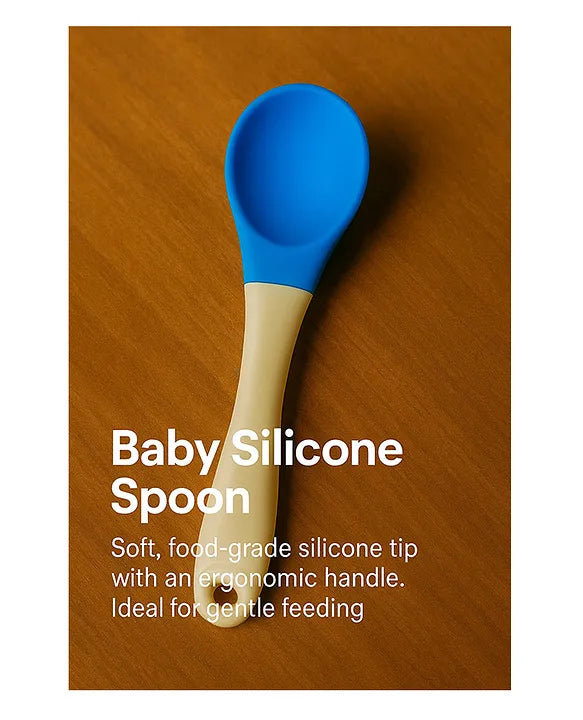 KIDS BASIC Silicone Spoon With Plastic Handle, BPA Free Spoon For Baby, Infants - Blue, Green & Pink (Pack of 3)
