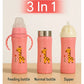 KIDS BASIC Baby 3 In 1 Stainless Steel Attractive Printed Multi-Functional Thermal Baby Straw Feeding Bottle With Handles - Pink - 240 ml