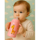 KIDS BASIC Baby 3 In 1 Stainless Steel Attractive Printed Multi-Functional Thermal Baby Straw Feeding Bottle With Handles - Pink - 240 ml