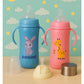 KIDS BASIC Baby 3 In 1 Stainless Steel Attractive Printed Multi-Functional Thermal Baby Straw Feeding Bottle With Handles - Pink - 240 ml