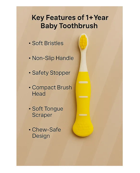 KIDS BASIC Cute Handle Soft Bristle With Tongue Scrapper Kids Toothbrush - Pink, Yellow & Green (Pack of 3)