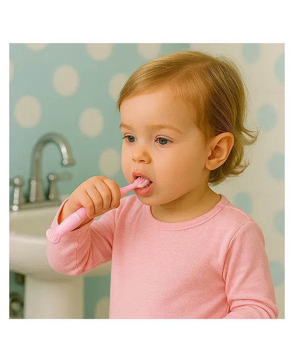 KIDS BASIC Cute Handle Soft Bristle With Tongue Scrapper Kids Toothbrush - Pink, Blue, Yellow & Green (Pack of 4)