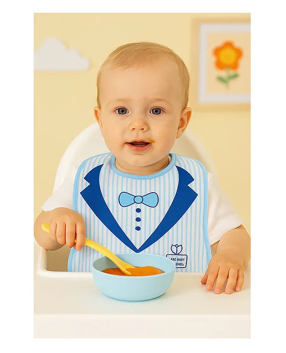 KIDS BASIC Premium Silicone Fruit Mickey Nibbler & 3 Snap Button Tie Printed Bibs - Pink & Multicolor (Pack of 4)