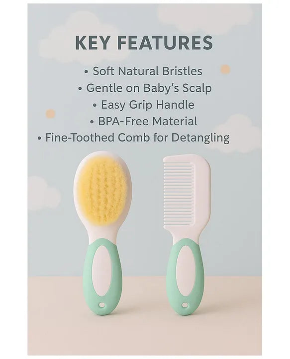 KIDS BASIC Baby Hair Comb & Brush Set | Soft Natural Bristles Brush