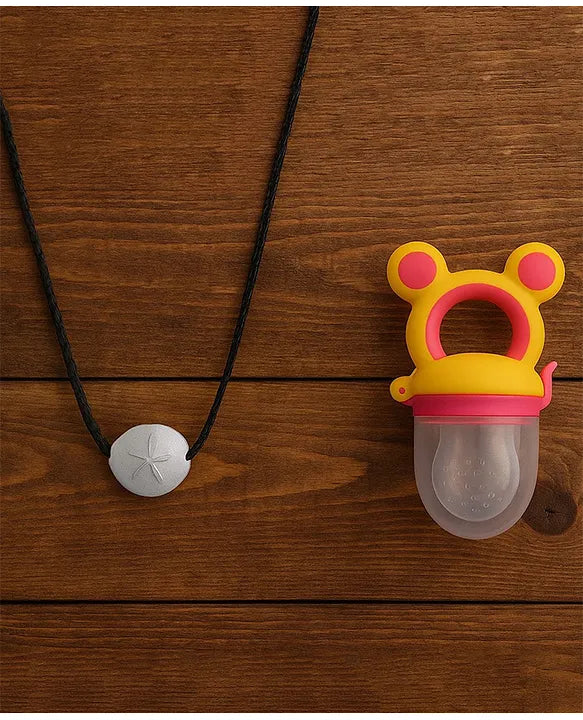 KIDS BASIC Moti with Thread for Teething Babies & Oral Care ,Original Tilismi Moti for Baby Teething Pain & 1 Mickey Fruit Nibbler, Beed Moti Pair, Newborn Baby Teether for Teething Pain