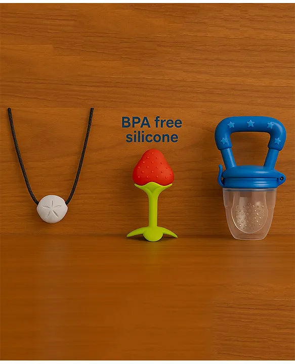 KIDS BASIC Presents Combo For 3+ Months Baby To 1+ Year Old Babies Which Includes 1 Tlismi Moti , 1Teether and 1 fruit feeder