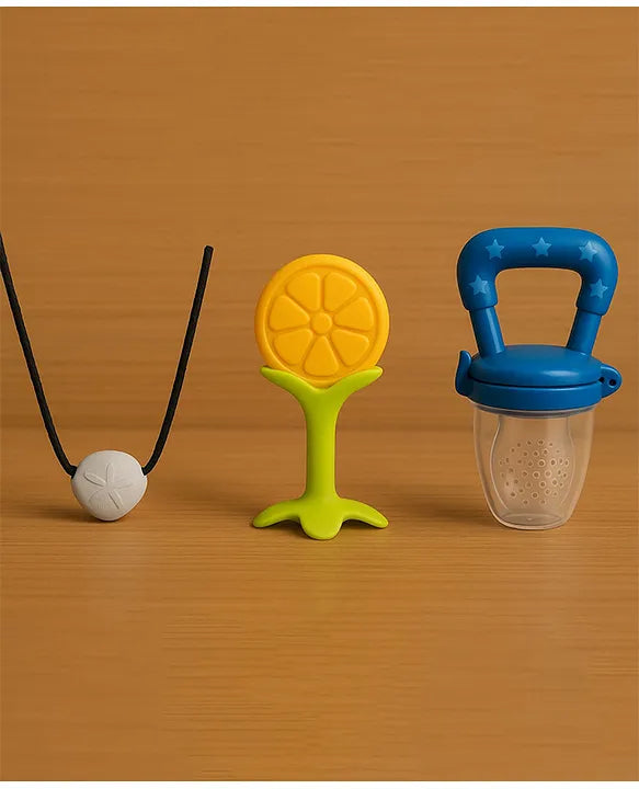 KIDS BASIC Presents Combo For 3+ Months Baby To 1+ Year Old Babies Which Includes 1 Tlismi Moti , 1Teether and 1 fruit feeder