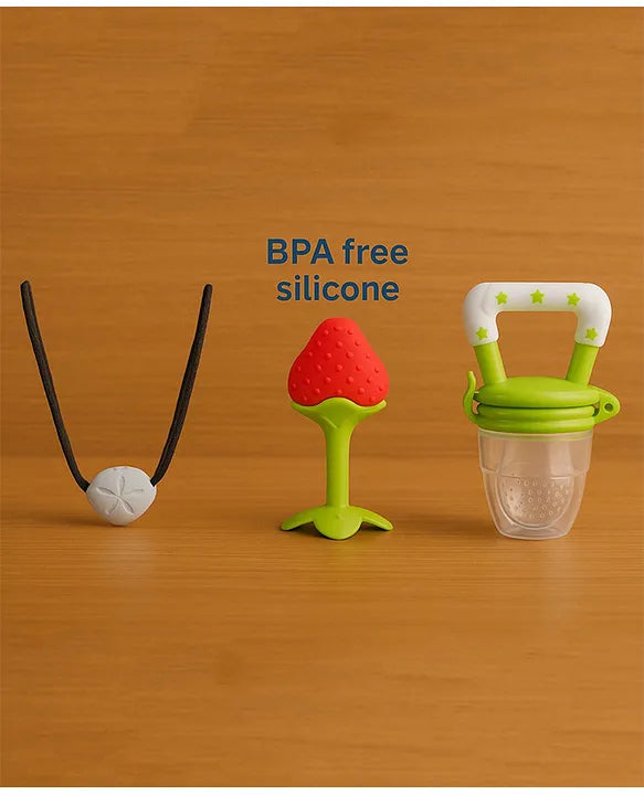 KIDS BASIC Presents Combo For 3+ Months Baby To 1+ Year Old Babies Which Includes 1 Tlismi Moti , 1Teether and 1 fruit feeder