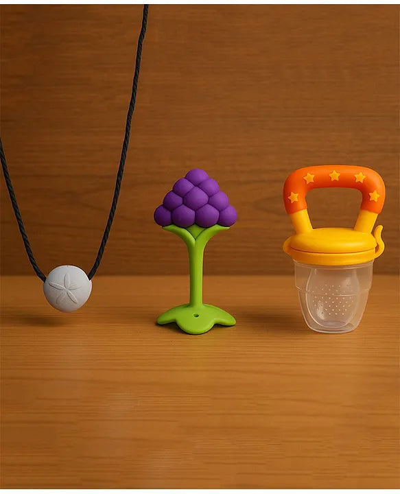KIDS BASIC Presents Combo For 3+ Months Baby To 1+ Year Old Babies Which Includes 1 Tlismi Moti , 1Teether and 1 fruit feeder