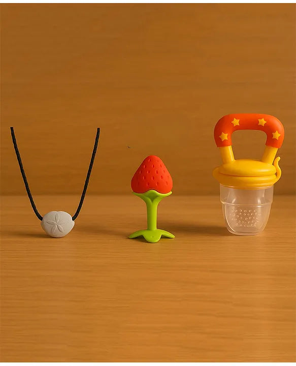 KIDS BASIC Presents Combo For 3+ Months Baby To 1+ Year Old Babies Which Includes 1 Tlismi Moti , 1Teether and 1 fruit feeder