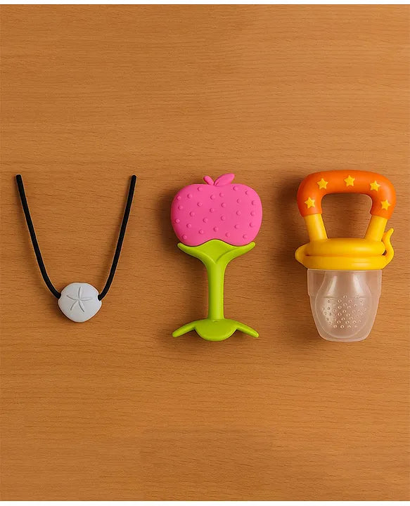 KIDS BASIC Presents Combo For 3+ Months Baby To 1+ Year Old Babies Which Includes 1 Tlismi Moti , 1Teether and 1 fruit feeder