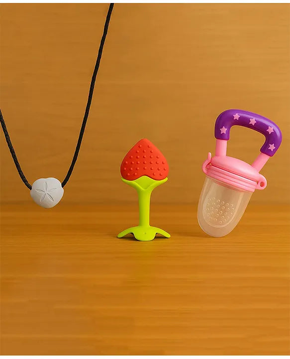 KIDS BASIC Presents Combo For 3+ Months Baby To 1+ Year Old Babies Which Includes 1 Tlismi Moti , 1Teether and 1 fruit feeder