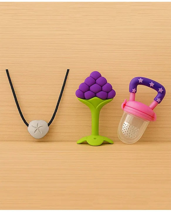 KIDS BASIC Presents Combo For 3+ Months Baby To 1+ Year Old Babies Which Includes 1 Tlismi Moti , 1Teether and 1 fruit feeder