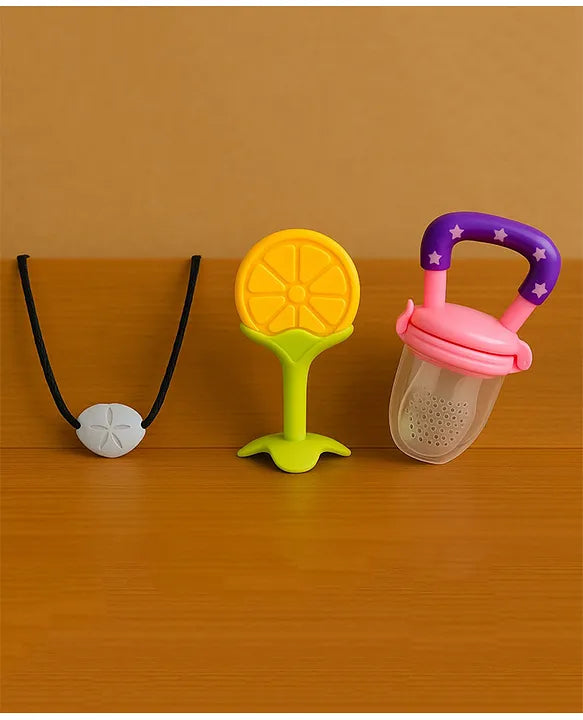 KIDS BASIC Presents Combo For 3+ Months Baby To 1+ Year Old Babies Which Includes 1 Tlismi Moti , 1Teether and 1 fruit feeder