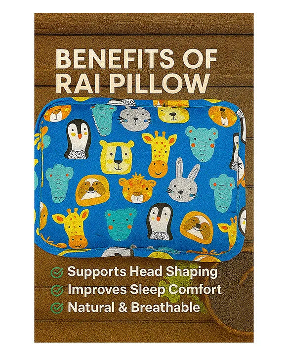 KIDS BASIC Super Soft Baby Mustard seeds Pillow with Detachable Washable Cover- Blue