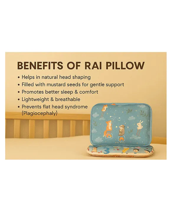 KIDS BASIC Super Soft Baby Mustard seeds Pillow with Detachable Washable Cover- Blue