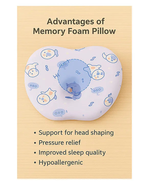 KIDS BASIC Baby Head Shaping Support Memory Foam Pillow With Detachable Washable Cover- White