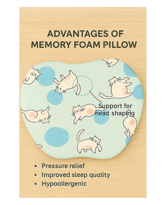 KIDS BASIC Baby Head Shaping Support Memory Foam Pillow With Detachable Washable Cover- White