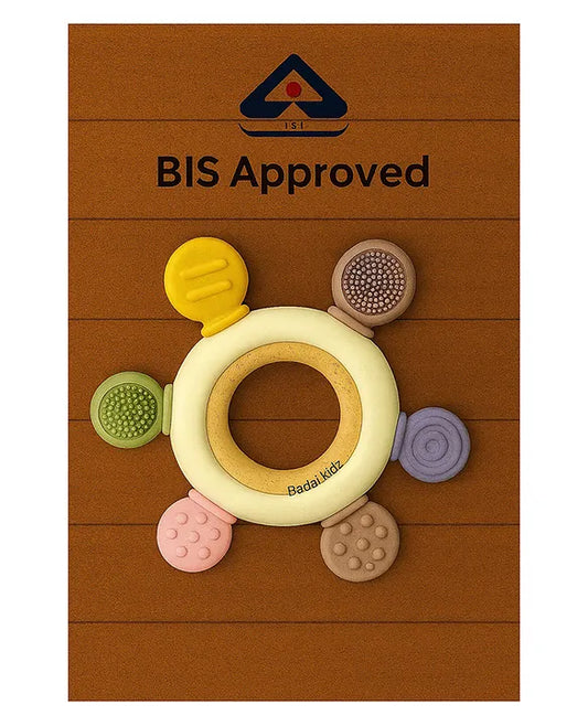 KIDS BASIC  BPA-Free & BIS Approved Wooden-Silicone Flower Teether for Babies - Textured Surface for Gum Relief (0M+)