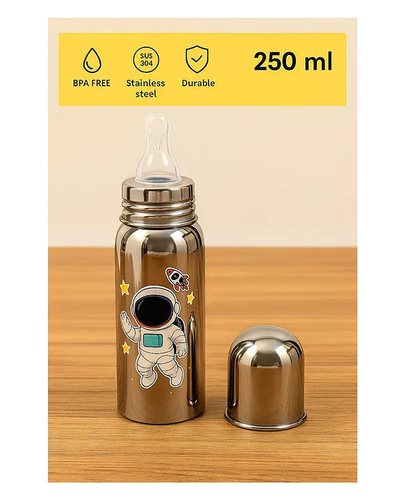 KIDS BASIC Baby Feeding Bottle, Steel Body with Nipple & Cap 250 ml