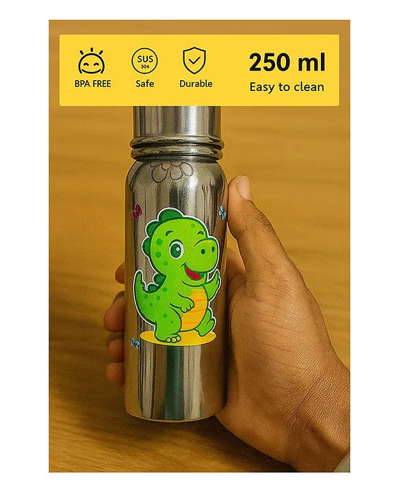 KIDS BASIC Baby Feeding Bottle, Steel Body with Nipple & Cap 250 ml