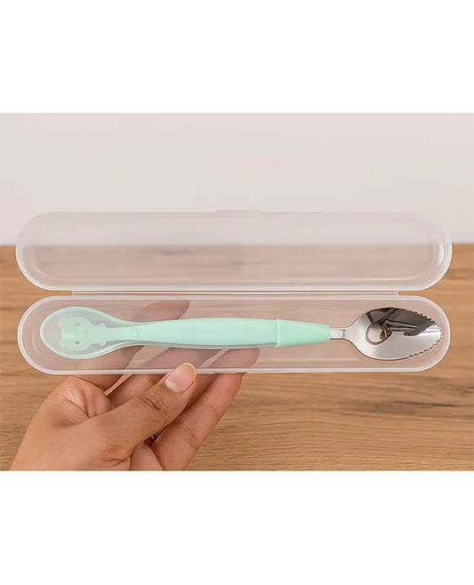 KIDS BASIC 2 In 1 Spoon Fruit Scrapping One Side and Other Soft Silicone Spoon- Green