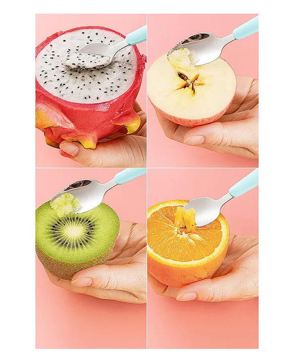 KIDS BASIC 2 In 1 Spoon Fruit Scrapping One Side and Other Soft Silicone Spoon- Green
