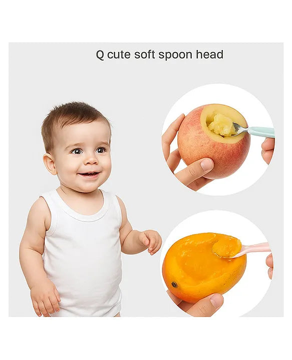 KIDS BASIC 2 In 1 Spoon Fruit Scrapping One Side and Other Soft Silicone Spoon- Green