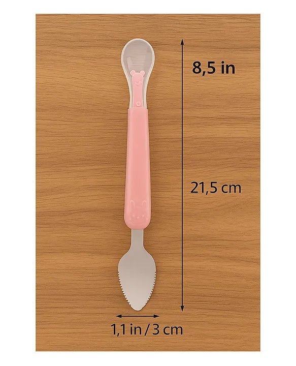 KIDS BASIC 2 In 1 Spoon Fruit Scrapping One Side and Other Soft Silicone Spoon- Green