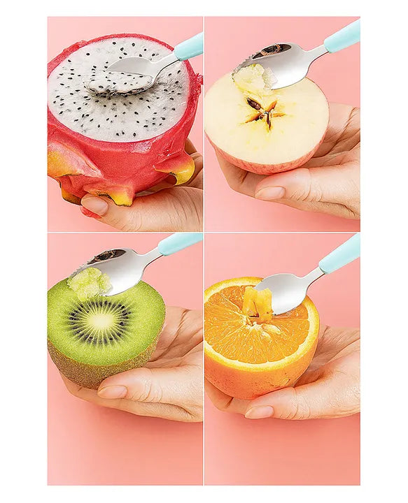 KIDS BASIC 2 In 1 Spoon Fruit Scrapping One Side and Other Soft Silicone Spoon- Green