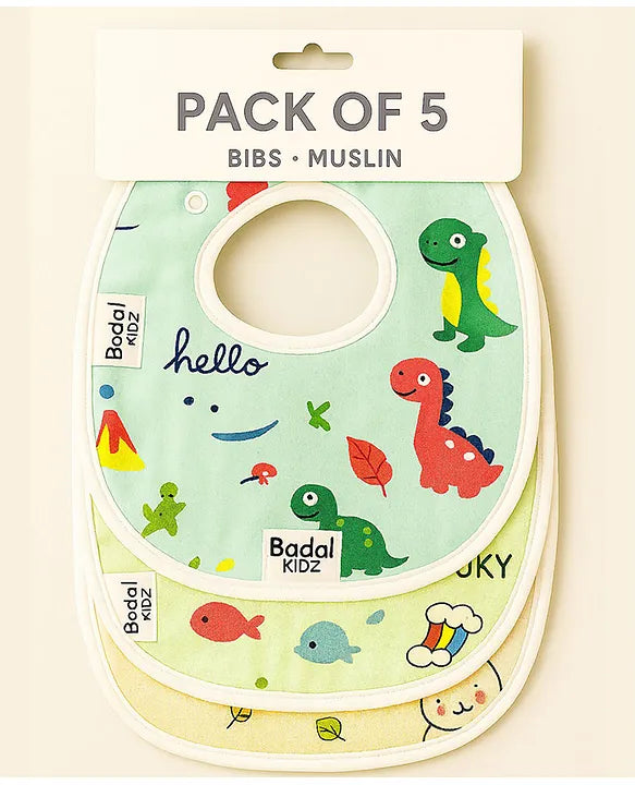 KIDS BASIC Muslin Button Bibs For Baby- Assorted Colours