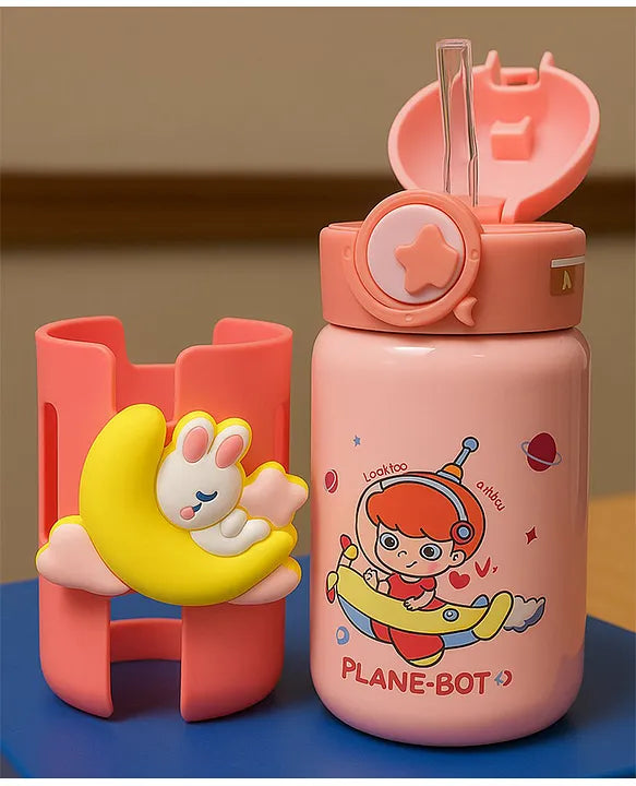 KIDS BASIC Cute Bunny Design Sipper Bottle with Adjustable Strap - Leakproof & Portable for Kids - 500ml
