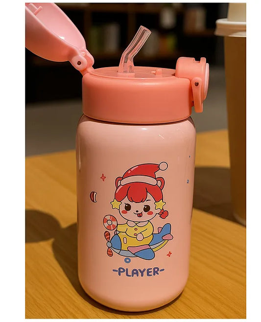 KIDS BASIC Cute Bunny Design Sipper Bottle with Adjustable Strap - Leakproof & Portable for Kids - 500ml