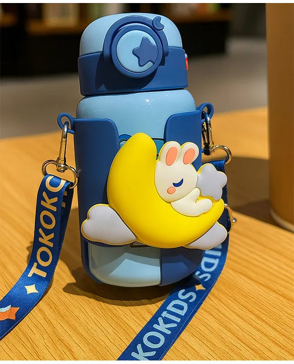 KIDS BASIC Cute Bunny Design Sipper Bottle with Adjustable Strap - Leakproof & Portable for Kids - 500ml