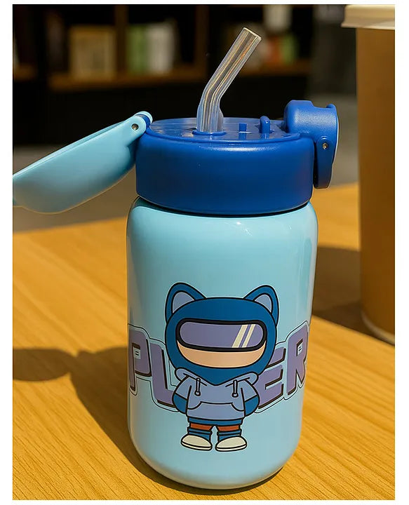 KIDS BASIC  Cute Bunny Design Sipper Bottle with Adjustable Strap - Leakproof & Portable for Kids - 500ml (Pink)