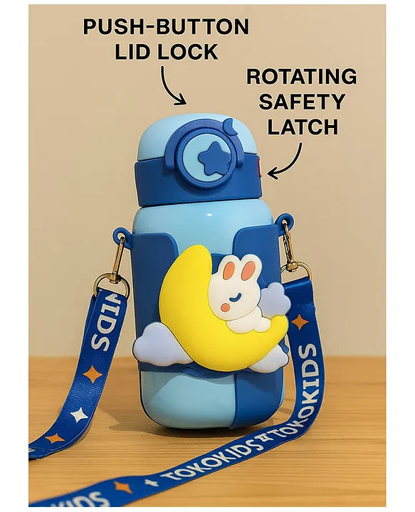 KIDS BASIC Cute Bunny Design Sipper Bottle with Adjustable Strap - Leakproof & Portable for Kids - 500ml