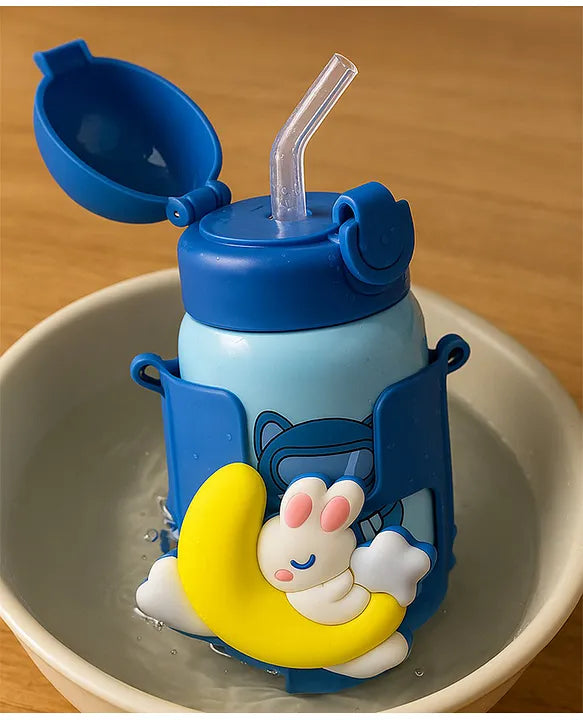 KIDS BASIC  Cute Bunny Design Sipper Bottle with Adjustable Strap - Leakproof & Portable for Kids - 500ml (Pink)