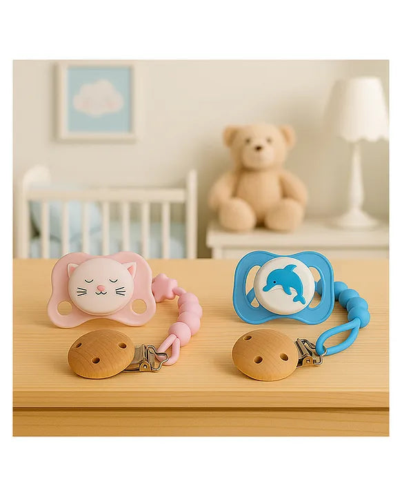 KIDS BASIC Stylish Baby Pacifier with Clip Chain - Soft, Safe & BPA-Free (pack of 2)