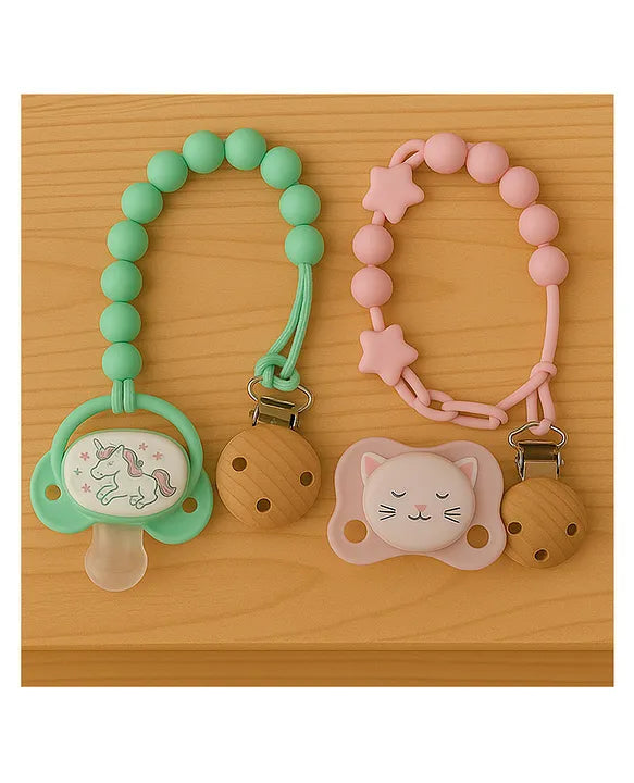 KIDS BASIC Stylish Baby Pacifier with Clip Chain - Soft, Safe & BPA-Free (pack of 2)