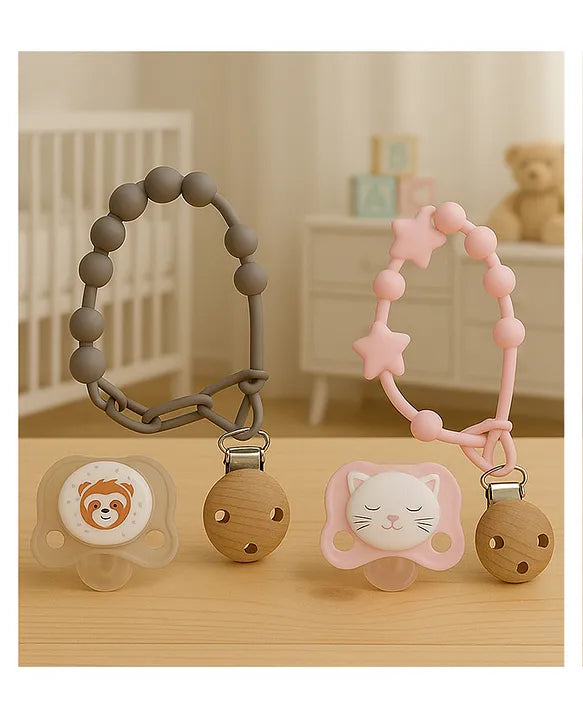 KIDS BASIC Stylish Baby Pacifier with Clip Chain - Soft, Safe & BPA-Free (pack of 2)