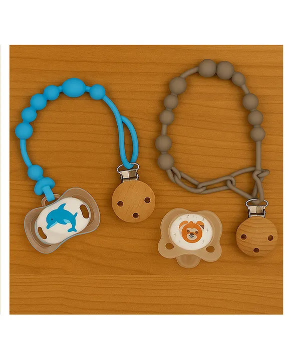 KIDS BASIC Stylish Baby Pacifier with Clip Chain - Soft, Safe & BPA-Free (pack of 2)