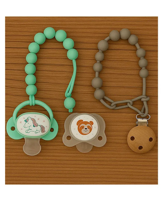 KIDS BASIC Stylish Baby Pacifier with Clip Chain - Soft, Safe & BPA-Free (pack of 2)
