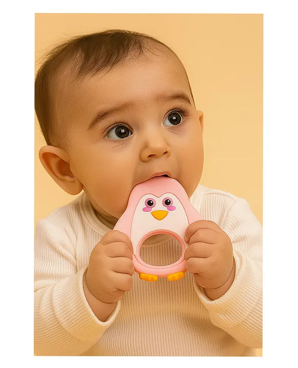 KIDS BASIC Penguin Shape Silicone Teether , BPA Free & Safe for Babies (Pack of 1)